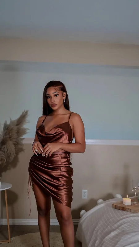 Exclusive Access party dressBrown Spaghetti Straps Silk Dress Sexy Homecoming Dress Y352 Exclusive Access party dressBrown Spaghetti Straps Silk Dress Sexy Homecoming Dress Y352