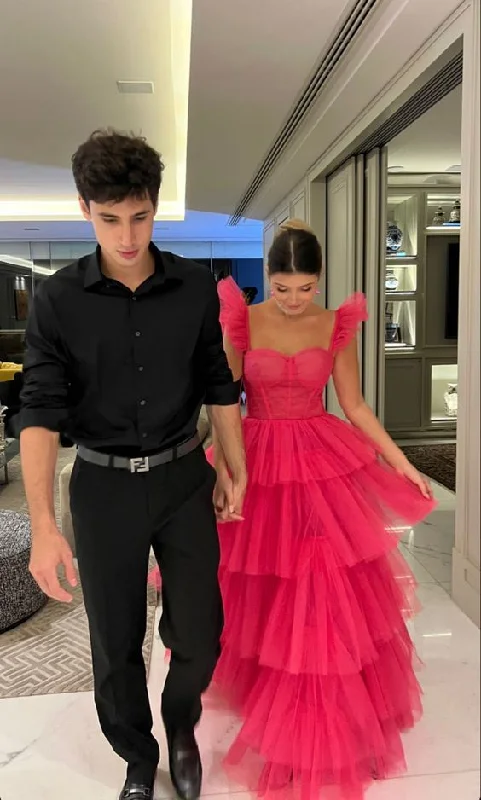 Year-End Clearance trendy mini dressA-line Tulle Long Prom Dresses Fashion Formal Dress Y1041