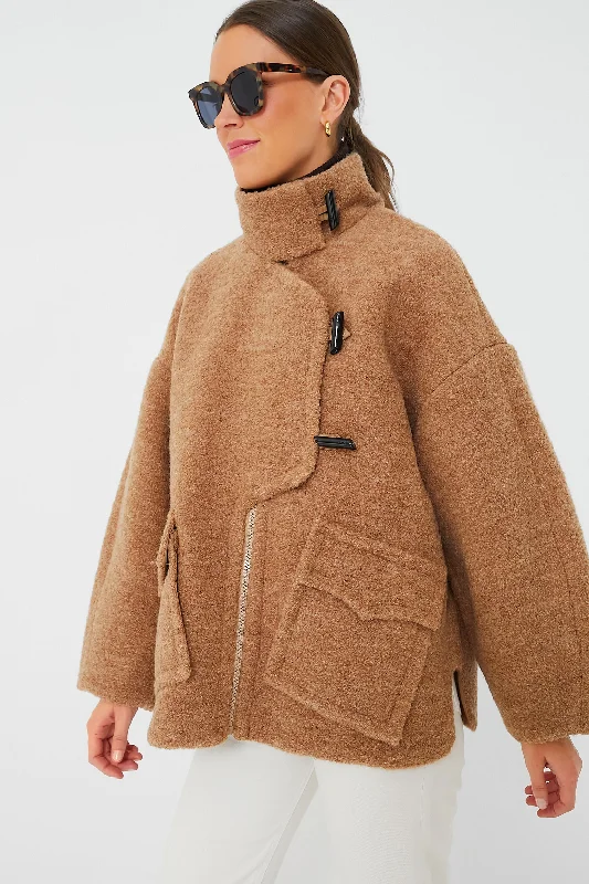 Limited Quantity chic coatTiger's Eye Boucle Wool Drop Shoulder Jacket