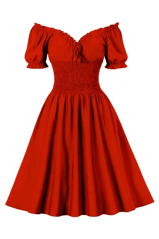 Don’t Miss Out silk dressRed Smoked Wasit Off the Shoulder Dress