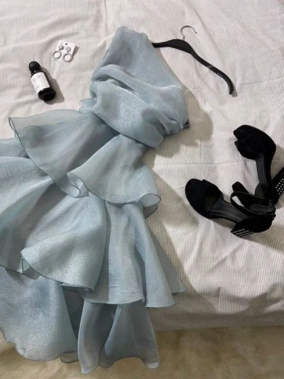 Deep Discounts boho-chic dressBlue Short Party Dress Homecoming Dress Y1258