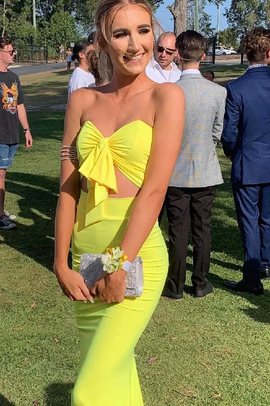 Special Price draped dressTwo Piece Sweetheart Mermaid Yellow Prom Dress Y491