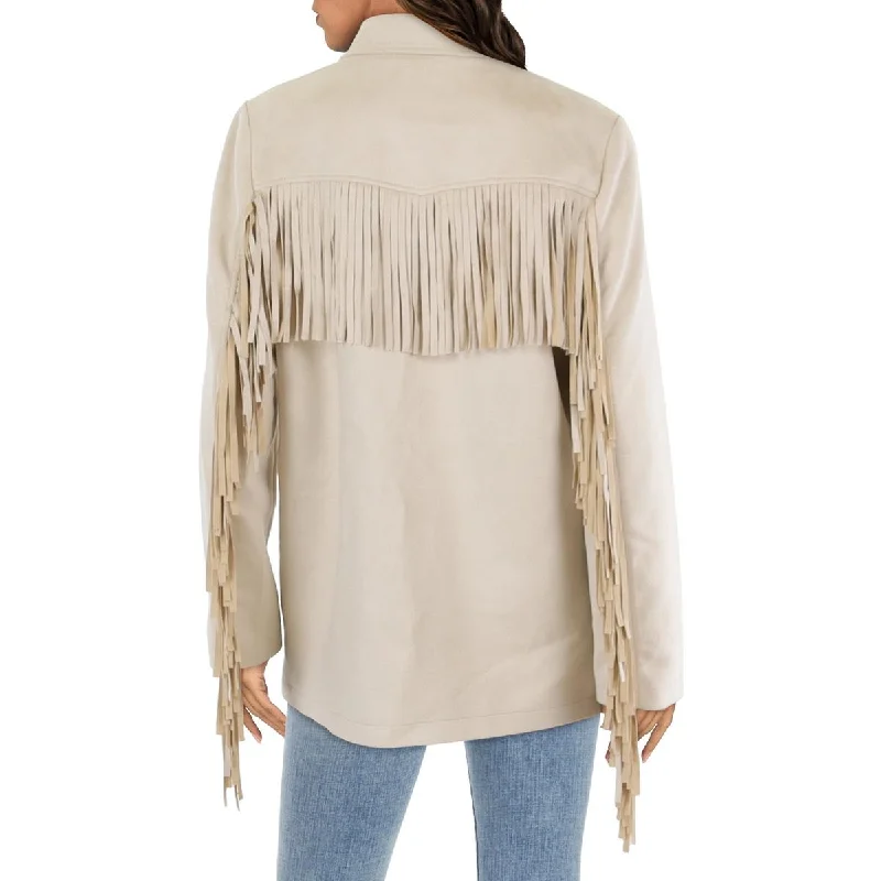 casual trench coatWomens Faux Suede Fringe Two-Button Blazer