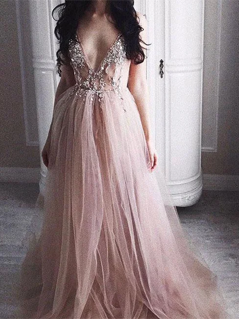 One-DAY Sale Chic Prom Dresses Spaghetti Straps A Line Floor-length Long Tulle Sexy Prom Dress JKL621