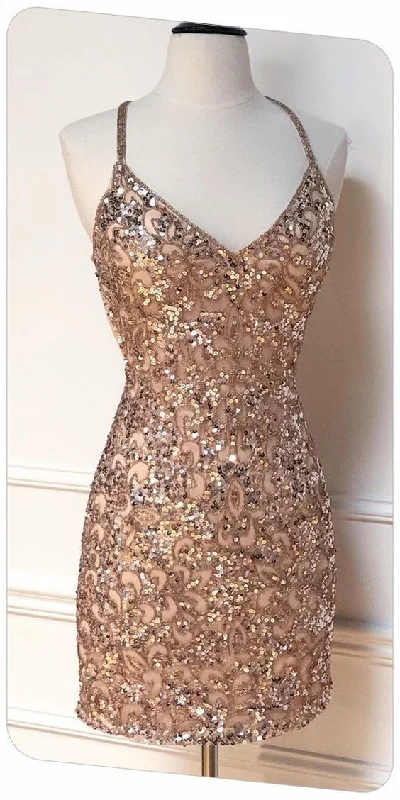 New Markdowns wrap dressTight Sparkle V Neck Sequins Party Dress,Sexy Homecoming Dress Y1419