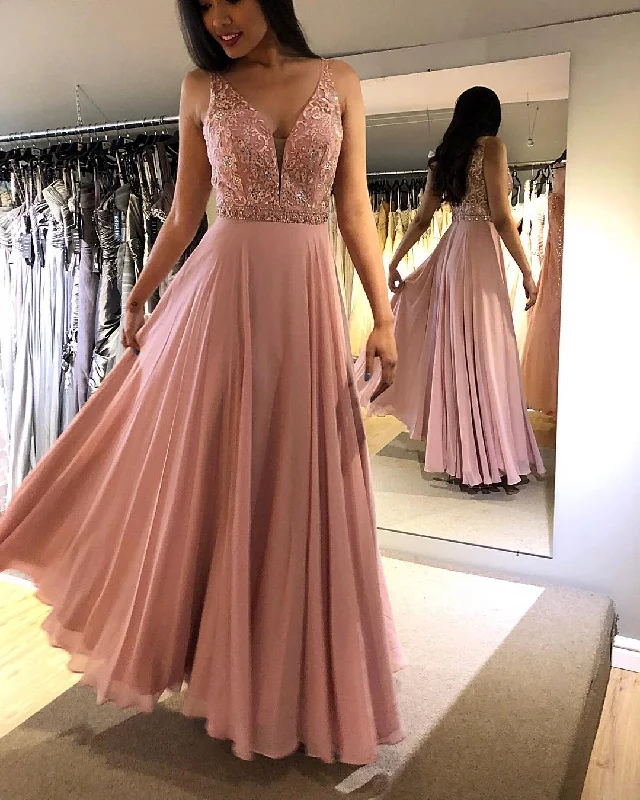 Quick Sale Chic Lace Bodice Beaded A-Line Long Chiffon Prom Dress JKR309