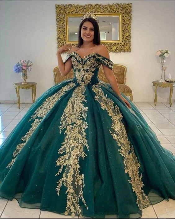 Quick Sale flowy evening dressDark Green Sweet 15 Quinceanera Dresses with Gold Applique Sequin Ball Gown Sweep Train Y962 Quick Sale flowy evening dressDark Green Sweet 15 Quinceanera Dresses with Gold Applique Sequin Ball Gown Sweep Train Y962