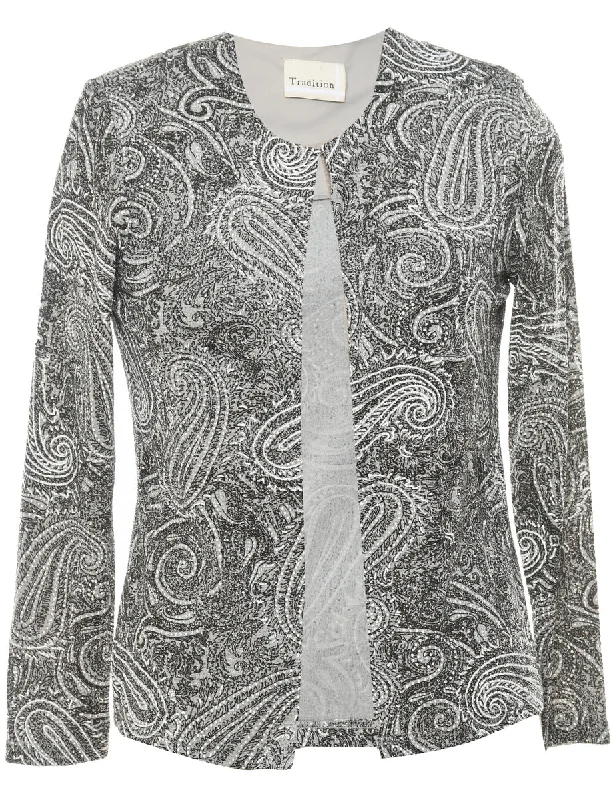 Quick Sale comfortable winter coatPaisley Pattern Black & Silver Sparkly Evening Jacket - M