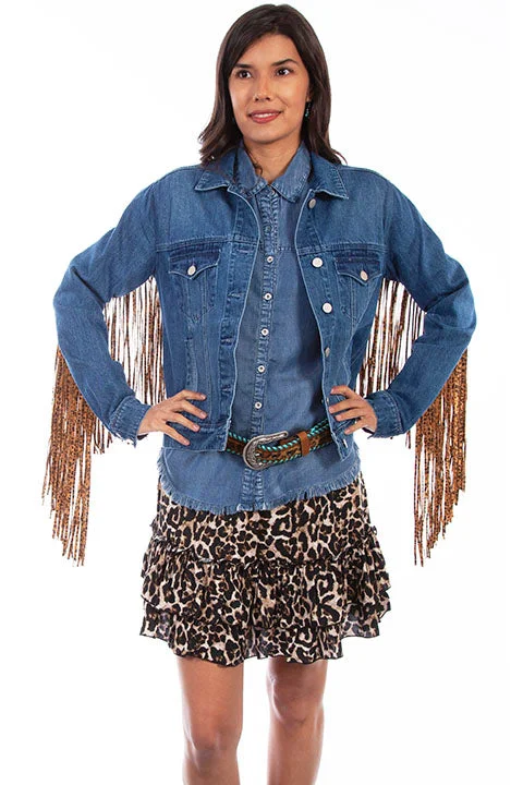 Savings Event windproof jacketWomen's Leopard Fringe Denim Jacket By Scully HC647