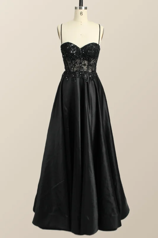 Inventory Reduction cocktail party dressBeaded Black Satin A-line Prom Dress