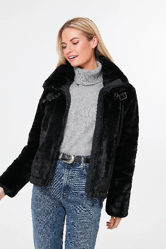 Crazy Savings stylish peacoatBlack Faux Fur Denver Coat