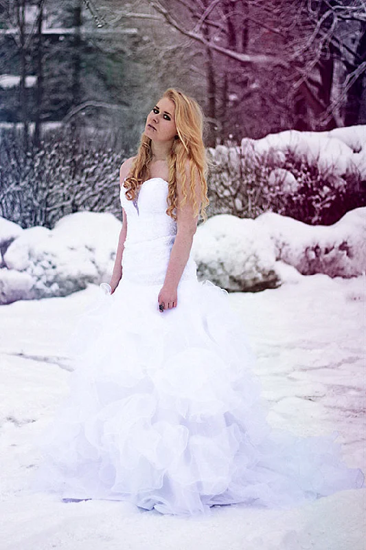 Final Clearance Mermaid Sweetheart Floor Length Organza Applique Wedding Dress