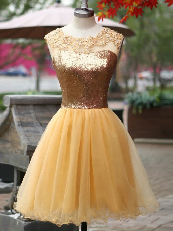 Daily Deals Homecoming Dress Sexy Gold Sequins Scoop Short Prom Dress Party Dress JK223
