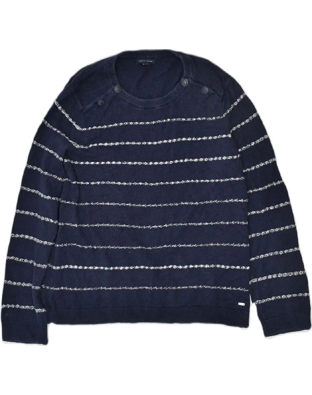 minimal hoodieTOMMY HILFIGER Womens Crew Neck Jumper Sweater UK 18 XL Navy Blue Striped