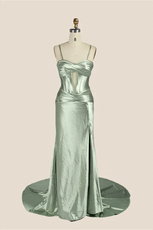 Discount Days pleated maxi dressSweetheart Sage Mermaid Long Dress with Keyhole