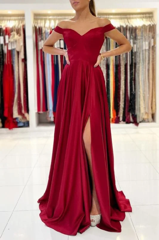 Massive Deals luxury dressOff-the-Shoulder Burgundy Prom Dress Long With Split Y505 Massive Deals luxury dressOff-the-Shoulder Burgundy Prom Dress Long With Split Y505