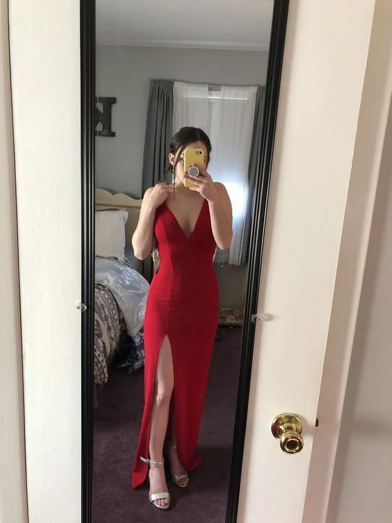Bargain Bin statement dressSheath/Column V Neck Prom Dress With Side Split,Simple Prom Gown Y733 Bargain Bin statement dressSheath/Column V Neck Prom Dress With Side Split,Simple Prom Gown Y733