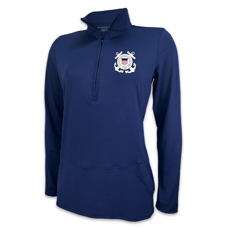 Deal Zone sleek trench coatCoast Guard Ladies Flex Quarter Zip (Navy)