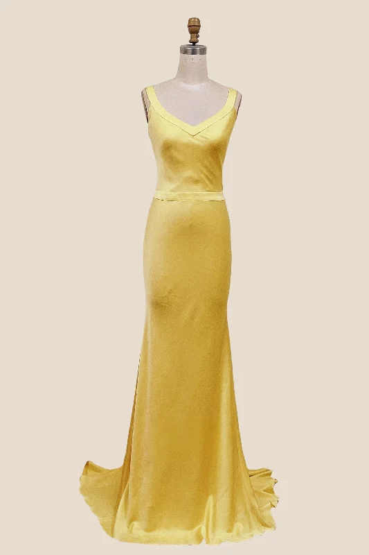 Exclusive Access elegant dressStraps Yellow Mermaid Long Formal Dress