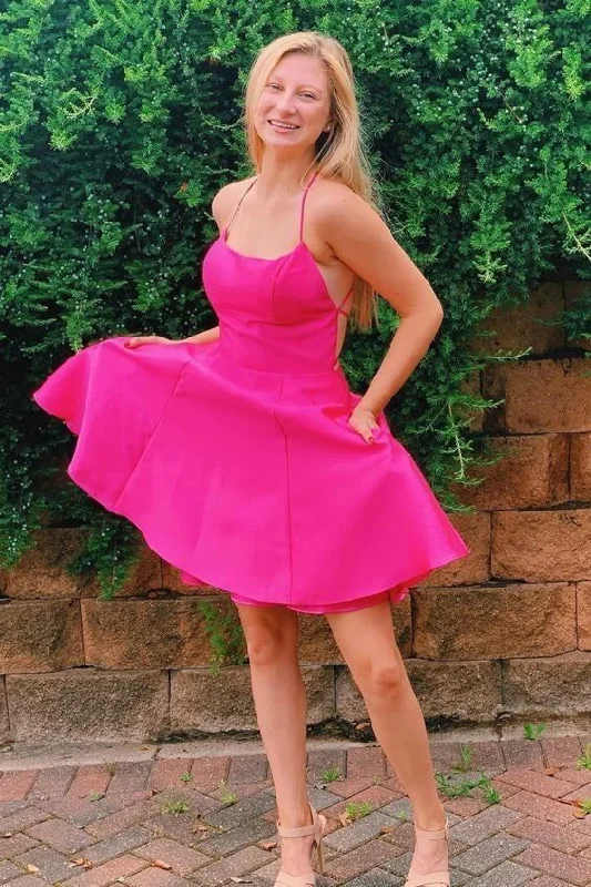 Epic Deals comfy dressPrincess A Line Hot Pink Straps Short Homecoming Dresses With Pockets Y34