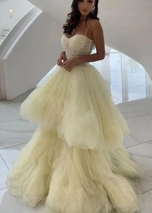 Special Discount Yellow Tulle Sweetheart A-Line Long Prom Dress JKS6734