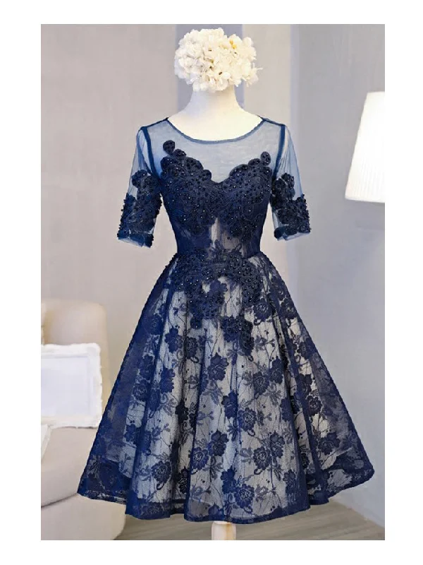 Flash Sale Lace Homecoming Dress Scoop A-line Tulle Lace-up Short Prom Dress Sexy Party Dress JK502