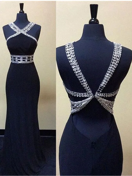 Weekend Deal Sexy Prom Dresses Halter Sheath/Column Black Chiffon Prom Dress/Evening Dress JKL160