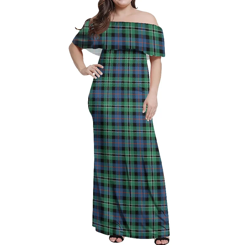 Can't Miss Rose Hunting Ancient Tartan Off Shoulder Long Dress
