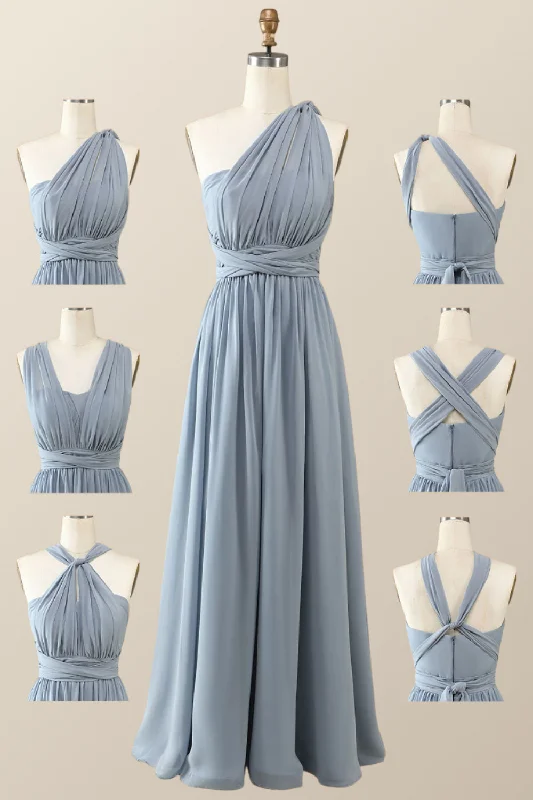 Best Seller bodycon dressMisty Blue Chiffon Convertible Bridesmaid Dress