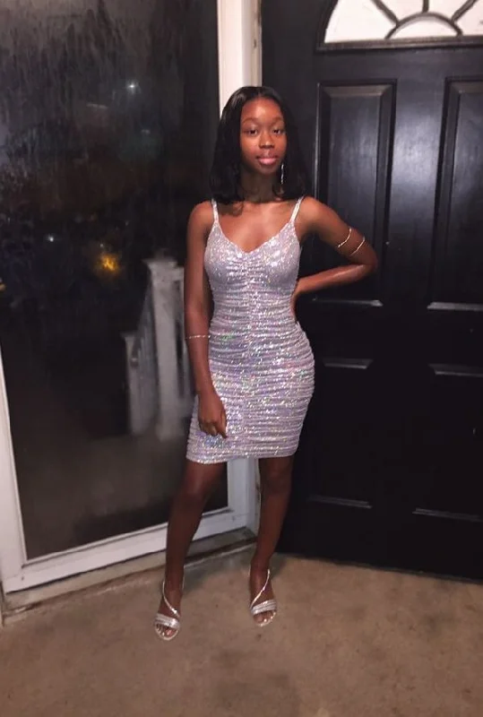 Markdowns modern dressGorgeous V Neck White Sequins Party Dress,Cocktail Dress,Short Homecoming Dress Y830
