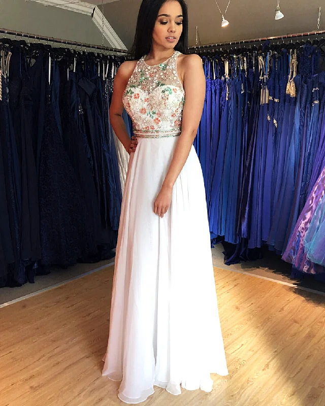 Limited Availability Amazing Colorful Beaded A-Line Floor Length Chiffon Prom Evening Dress JKR312