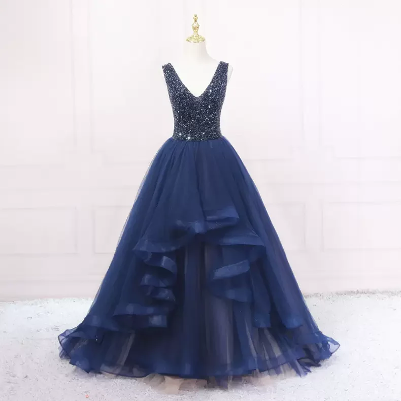 Great Deals modern dressFashion V Neck Blue Prom Dress A-line Prom Dress s10