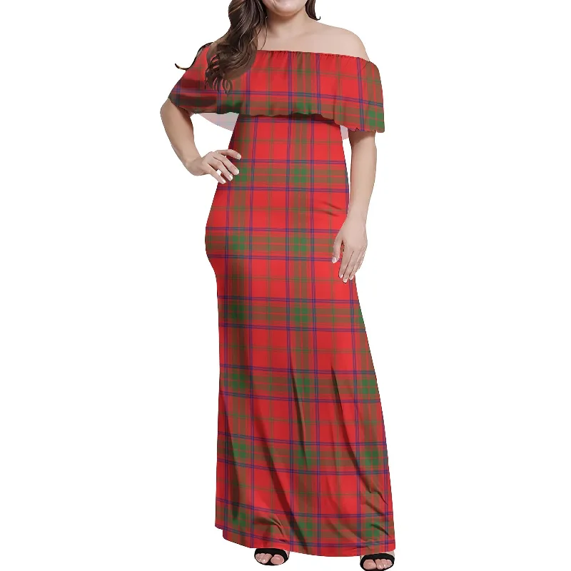 Year-End Sale Ross Modern Tartan Off Shoulder Long Dress