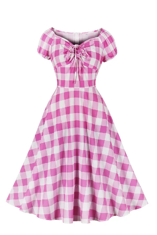 Don't Wait flowy maxi dressShort Sleeves Pink Plaid Short Dress