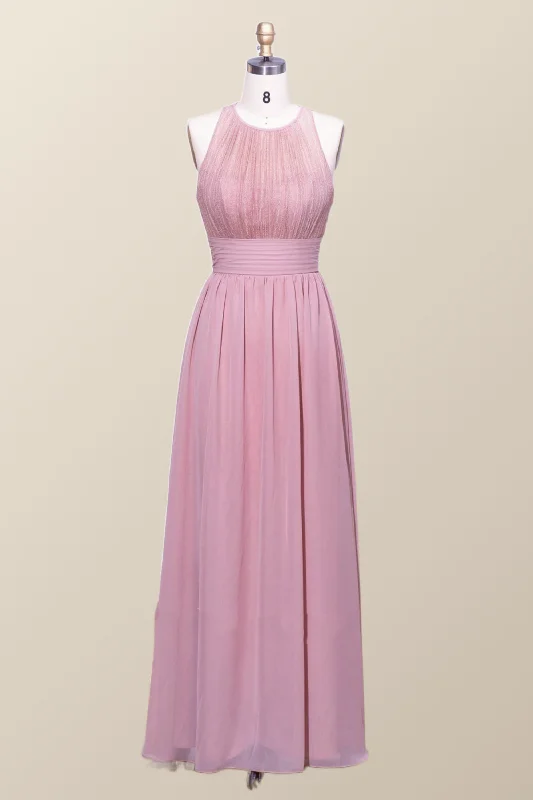 Savings Alert velvet dressHalter Blush Pink Chiffon A-line Long Bridesmaid Dress