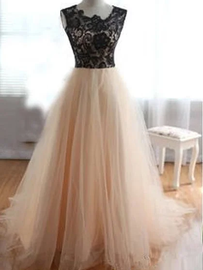 Time-Limited Offer Black Lace Prom Dresses Scoop Short Train Prom Dress/Evening Dress JKL044