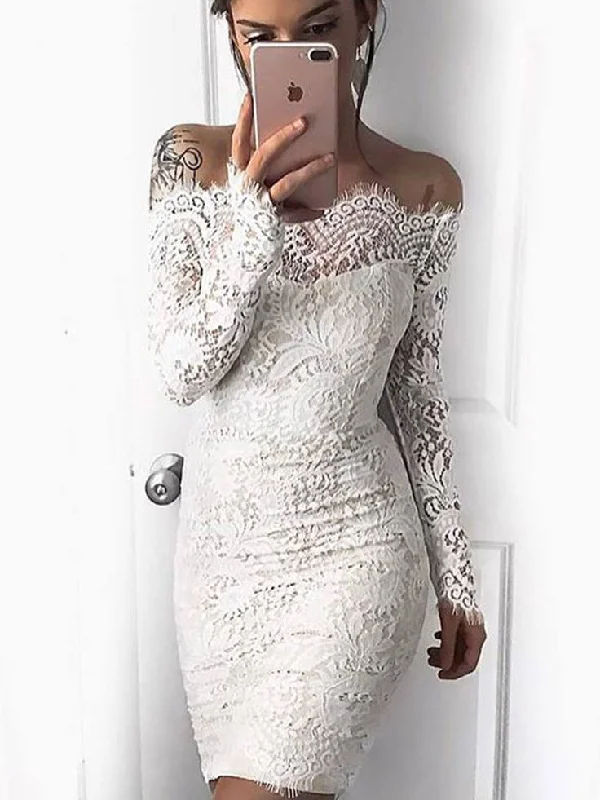 Midnight Sale Lace Homecoming Dress Sheath Sexy Long Sleeve Short Prom Dress Fashion Party Dress JK233