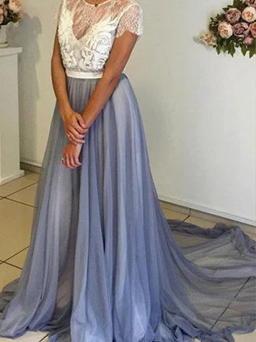 Super Sale Prom Dresses A-line Lace Sweep/Brush Train Prom Dress/Evening Dress #JKL012