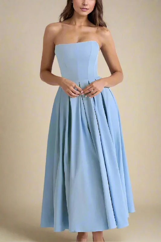Limited Stock floral midi dressCapri Bodycon Strapless Midi Dress - Sky Blue