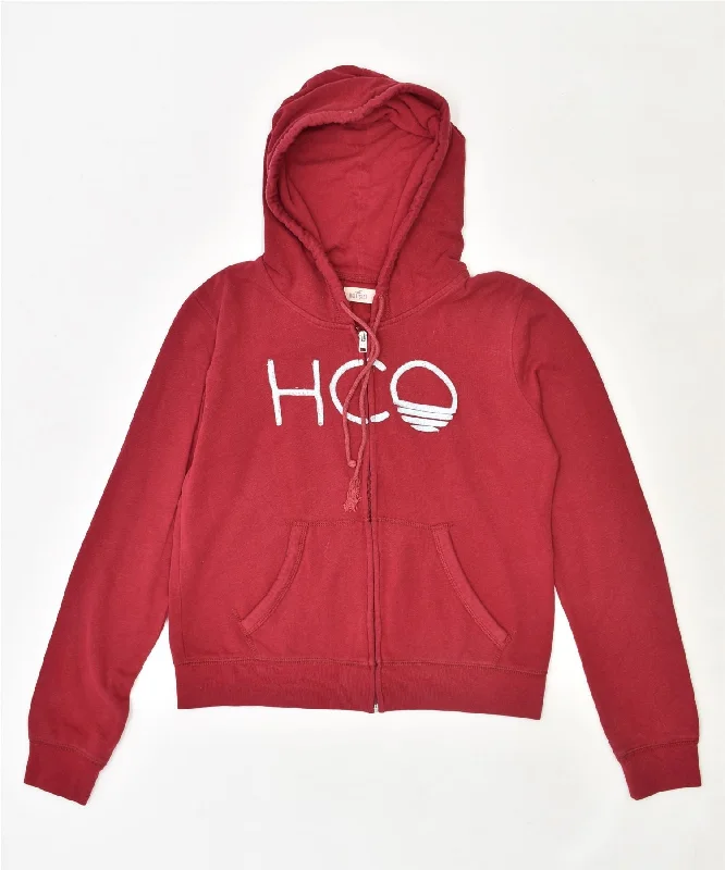 Limited Time Discount cool hoodieHOLLISTER Womens Zip Hoodie Sweater UK 14 Medium Red