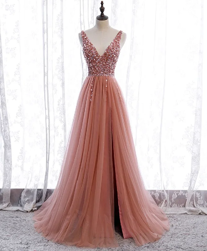 Super Deal backless dressPink V Neck Tulle Sequin Long Prom Dress Pink Formal Dress Y95 Super Deal backless dressPink V Neck Tulle Sequin Long Prom Dress Pink Formal Dress Y95