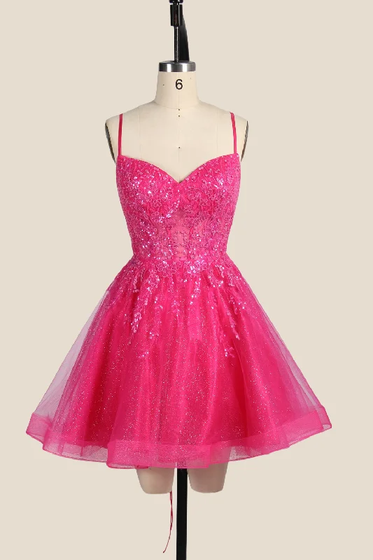 Now or Never velvet dressHot Pink Appliques Tulle A-line Short Dress