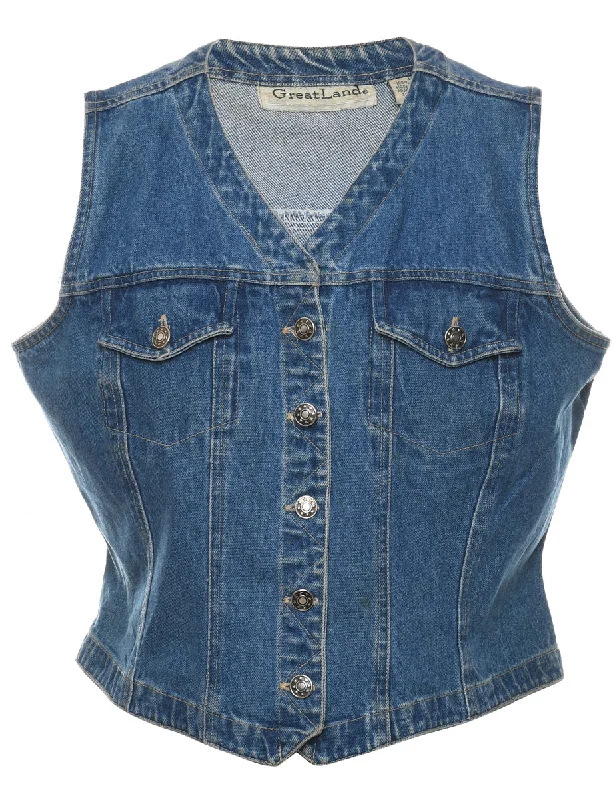 casual utility jacketMedium Wash Denim Jacket Vest - L