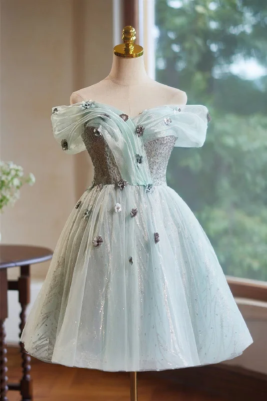 Extra Savings knit dressOff the Shoulder Mint Green Beaded Short Dress