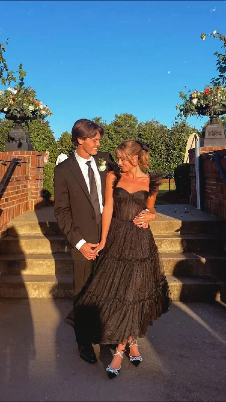 Midnight Madness shift dressGenerous Black Sleeveless A-line Prom Dress,Wedding Reception Dress Y1064