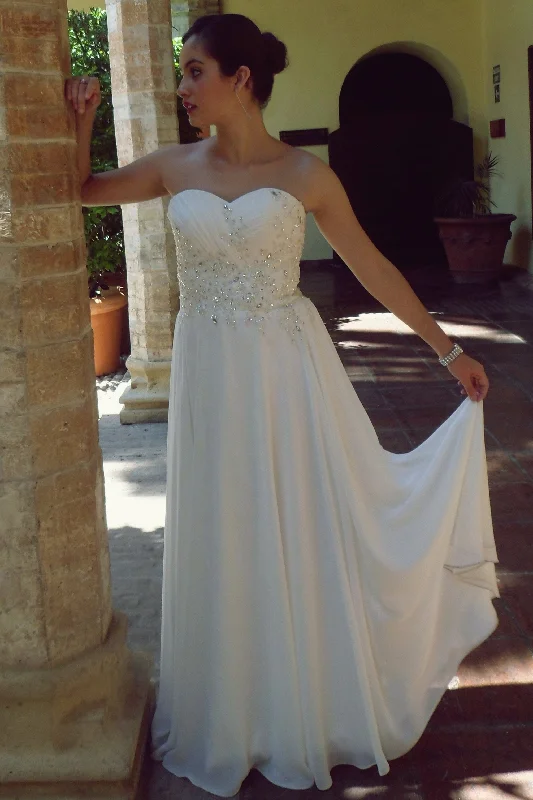 Bargain Prices A-line Sweetheart Floor Length Chiffon Beaded Wedding Dress