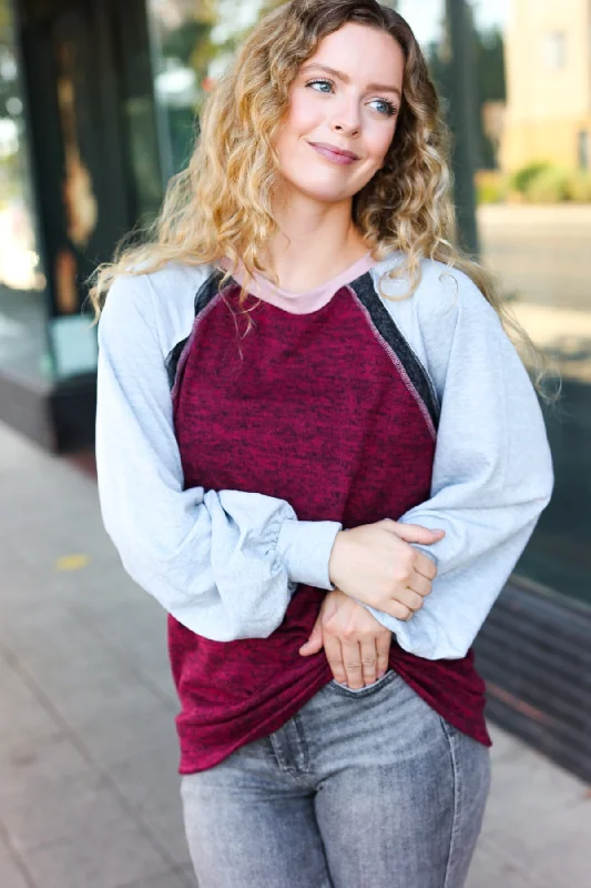 Massive Deals casual utility jacketAutumn Vibes Grey & Burgundy Color Block Raglan Sweater (Open Pack)