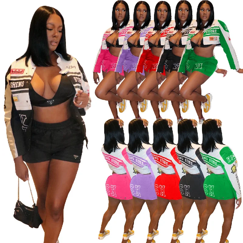 Mega Sale lightweight coatF5202 American Retro Detachable Motorcycle Baseball Uniform Short Coat Racing Hot Girl Two-Piece Skirt Suit