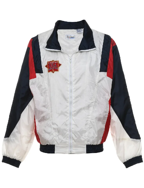 modern outerwearWhite, Red & Navy U.S.A Design Nylon Jacket - S