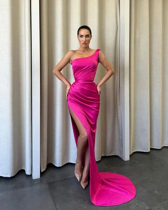 Members Only A-line dressSexy Mermaid One Shoulder Fuchsia Satin Long Prom Dresses With Slit Y361 Members Only A-line dressSexy Mermaid One Shoulder Fuchsia Satin Long Prom Dresses With Slit Y361
